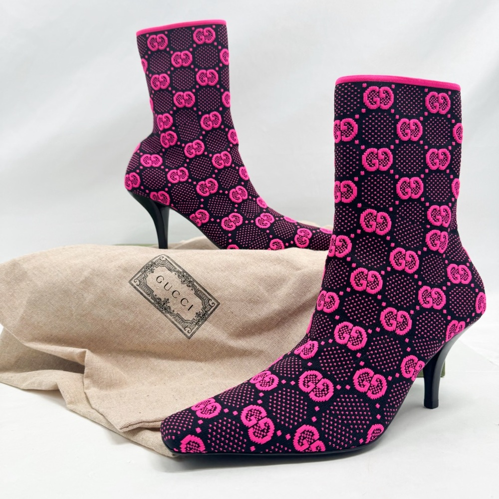 GUCCI Technical Jersey Knit GG Monogram Square G 75mm Ankle Boots🔥🔥🔥👀👀😳 - Picture 2 of 15